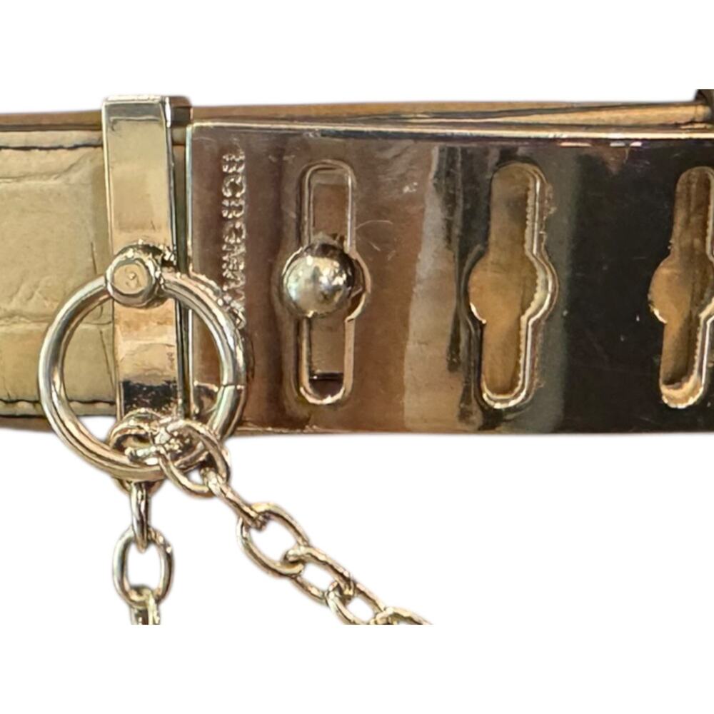 BCBGmaxazria Vegan leather Chain Toggle Tan Croc Embossed Belt Women's S y2k - Picture 7 of 14